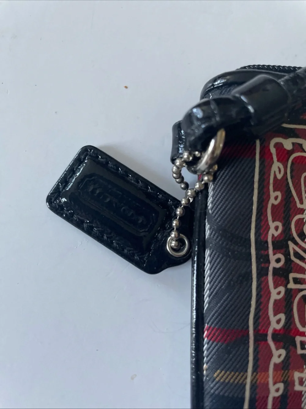 Coach Poppy Red Plaid Signature Wristlet